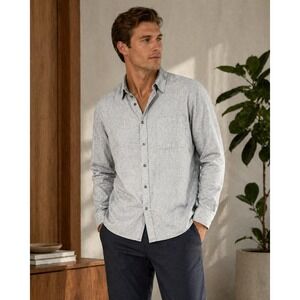 Theory Mens Gray Cotton Long Sleeve Button Up Shirt XL Heathered Collared Pocket
